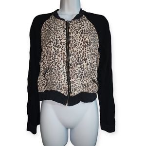 Ashley by 26 International Black and Leopard Print Bomber Jacket sz M